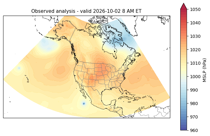 Observed analysis at the shared valid hour mslp observed analysis