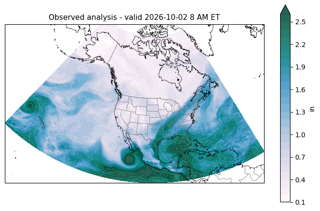 Observed analysis at the shared valid hour pwat observed analysis